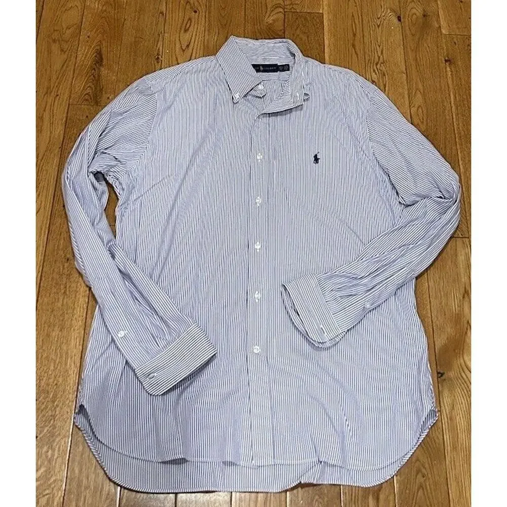 Two Ralph Lauren Polo Button Down Striped‎ Dress Shirt Size 16.5 42 Purple/ Blue - Picture 8 of 9